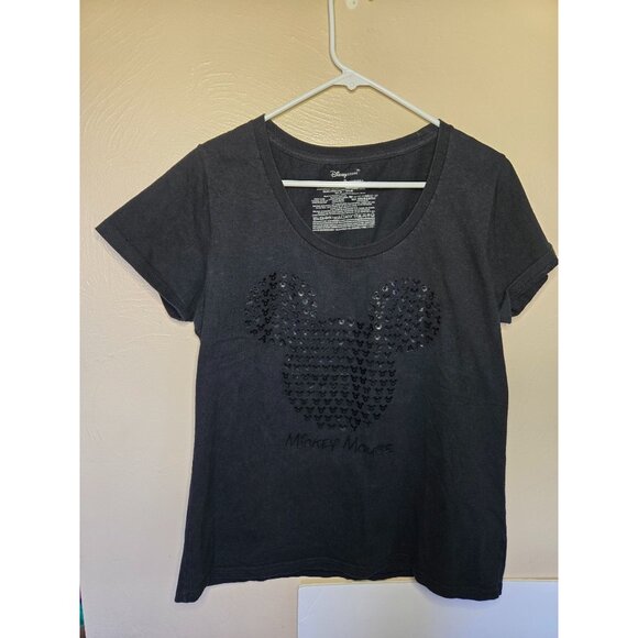Ladies Disney Mickey Mouse Black On Black Tshirt Size XL - Picture 1 of 4